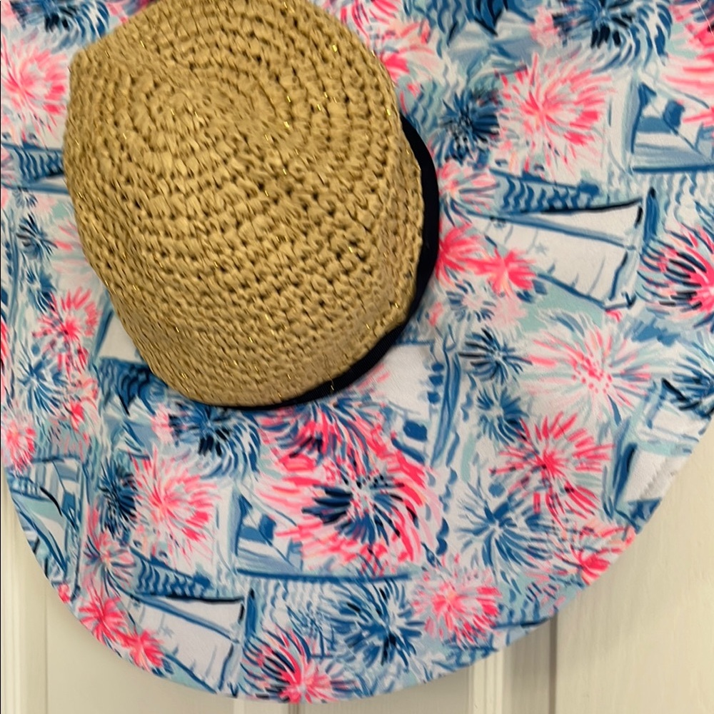 NWT Lilly Pulitzer Blue and Pink Wide-Brim Hat - Picture 7 of 14